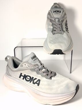 Hoka Light Gray and Black Athletic Sneakers